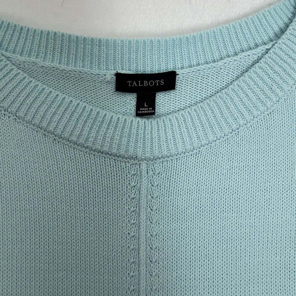 Talbots Sweater Womens Large Light Blue Cotton Raglan Crewneck Knit Pullover